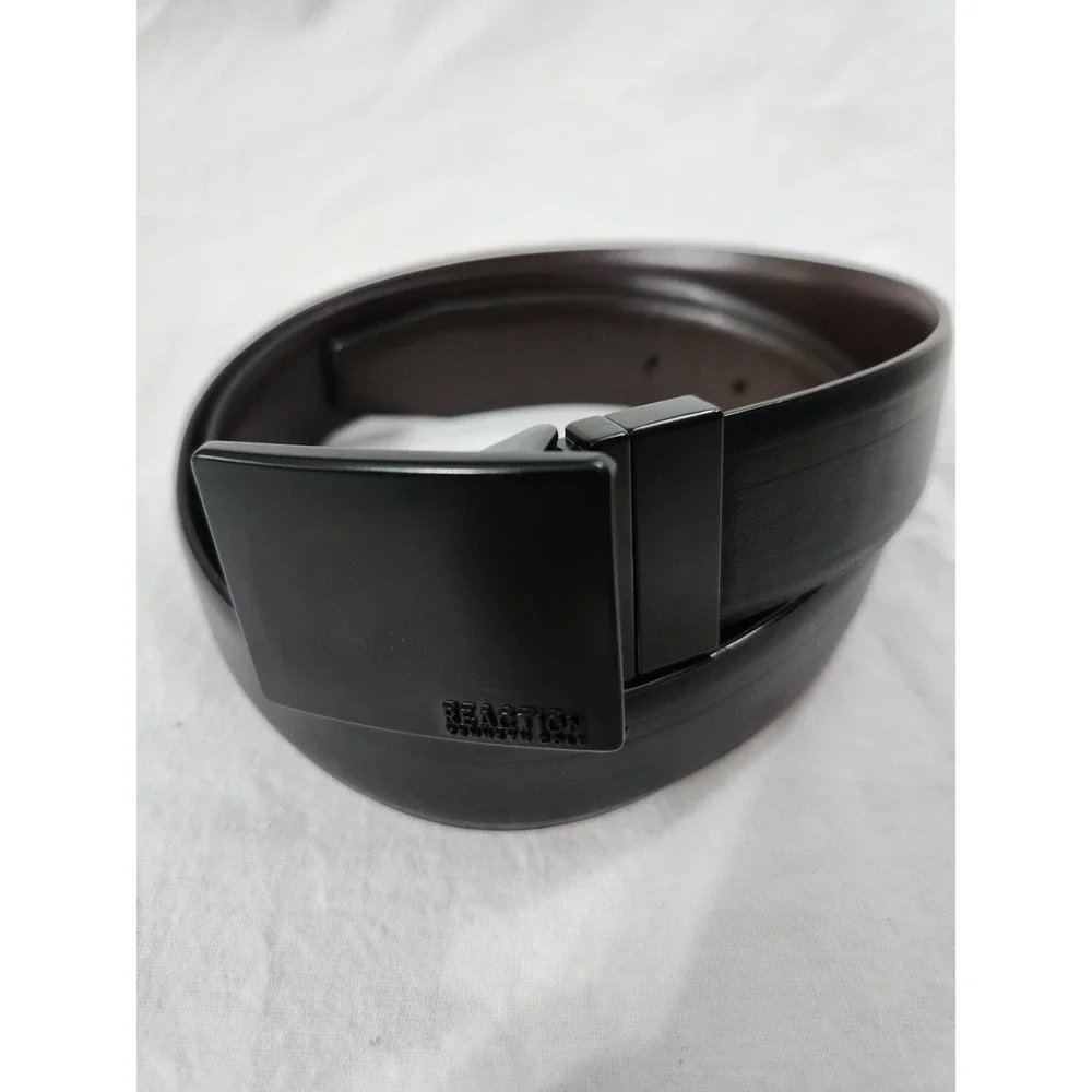 Kenneth Cole Reaction Mens Belt Black Brown Plaque Buckle Size L 38-40
